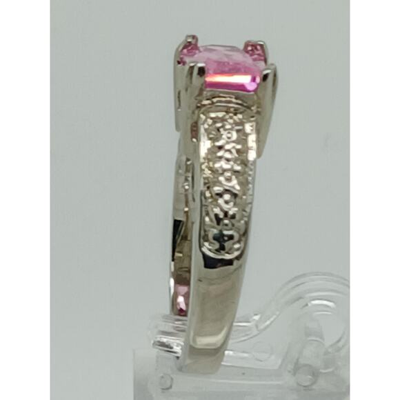 3CT Vintage Gold GP Fancy Pink Radiant Cut Sim Diamond CZ Engagement Ring Size 7 - Picture 6 of 10